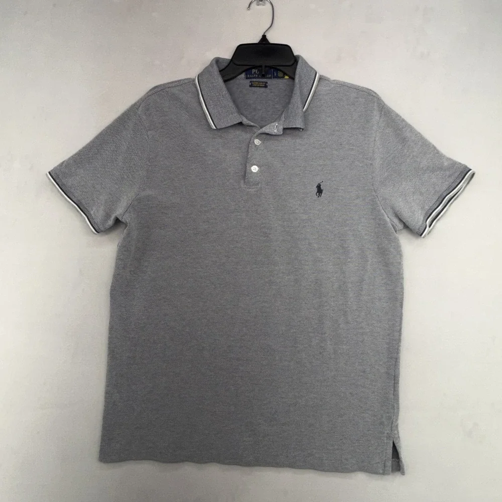 Polo Ralph Lauren Mens Custom Slim Fit Stretch Mesh Polo Shirt Gray Large